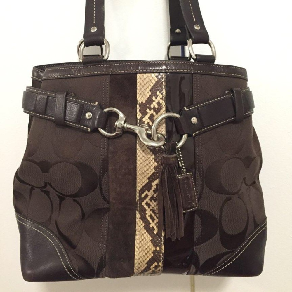 Coach Signature Python Stripe Large Tote Purse - image 1